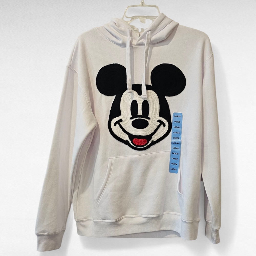 Mickey Mouse Embroidered White Hoodie Size Large